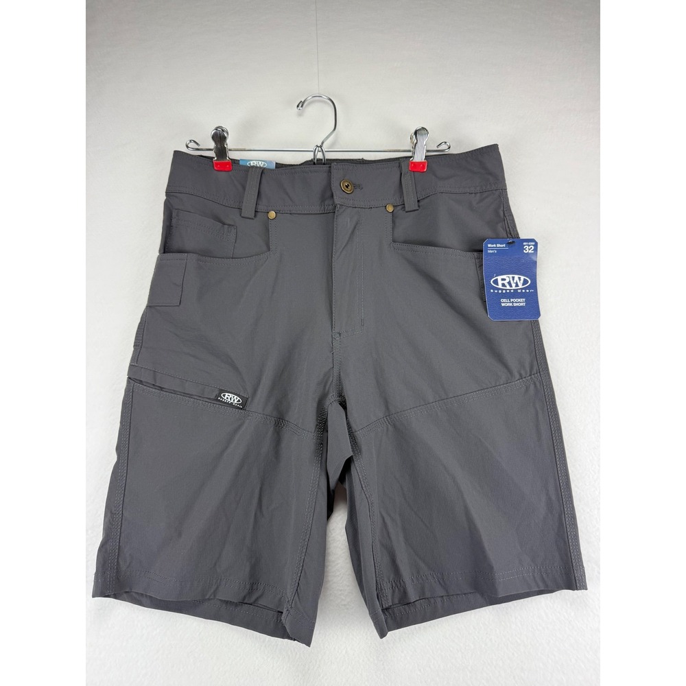RW Rugged Wear Men 32 Work Shorts Grey Cell Pocket Flexible Utility NWT